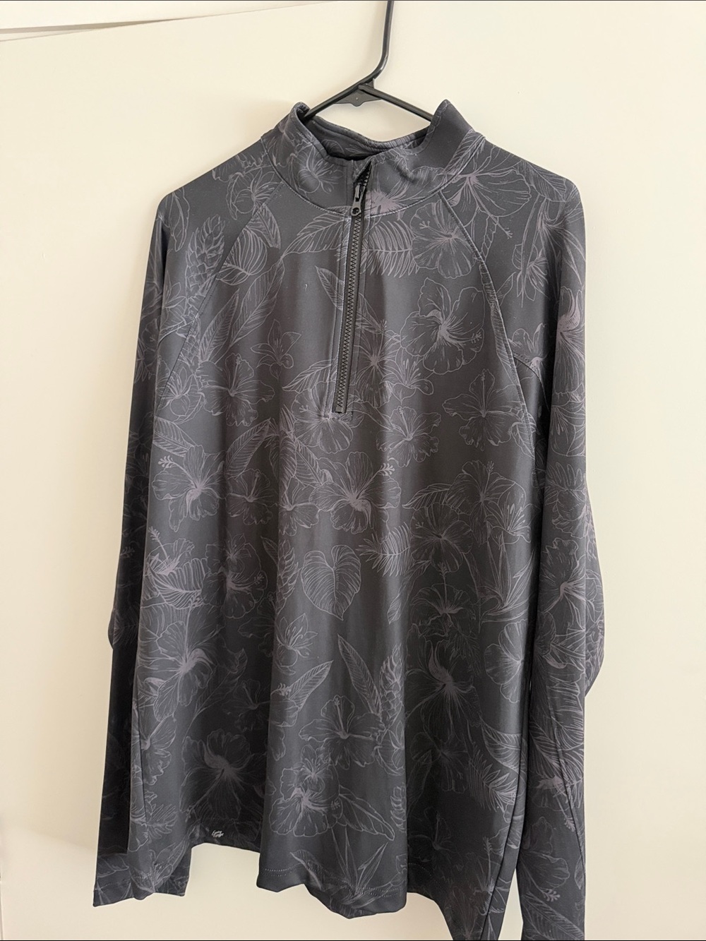 Men’s Black Floral Quarter-Zip Performance Sweater